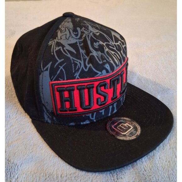 MG Fashions Snapback Black Red Embroidered Hustle Adjustable Cotton New - Picture 2 of 5